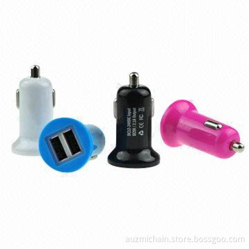 2.1A mobile phone and tablet PC dual USB car charger with blue LED power indicator